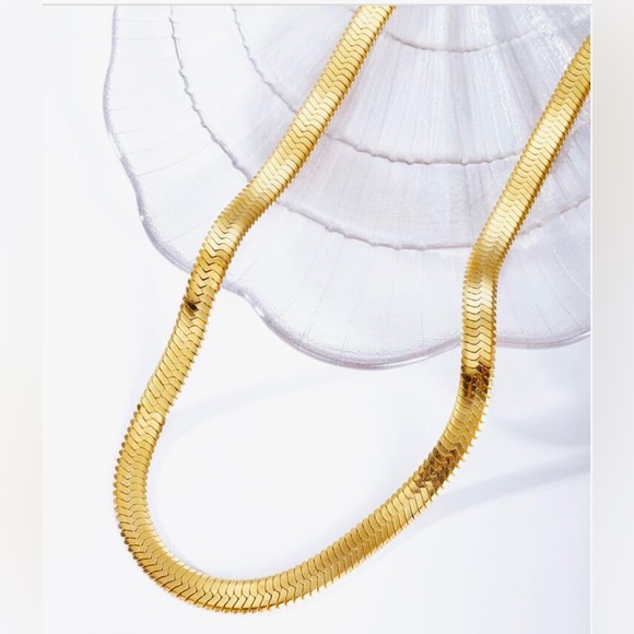 Anthropologie Jewelry - Stunning 18K Gold Flat Snake Chain Necklace